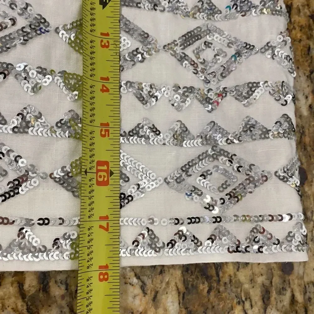 Banana Republic Geo Pattern Silver Sequin Beaded Mini Skirt